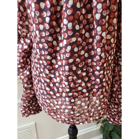 Eloquii Blouse Top Women 22 Patterned Pleated Mock Neck Long Sleeve Button Front - Picture 11 of 13